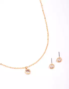 Gold Bezel Diamante Jewellery Set