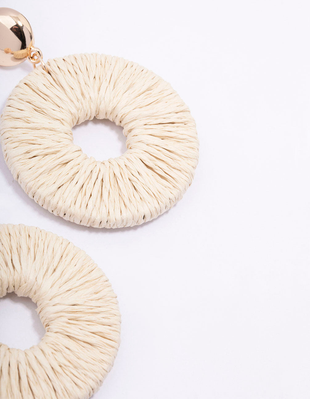 Gold Disc Raffia Circle Drop Earrings