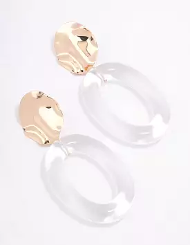 Gold Disc Transparent Drop Earrings