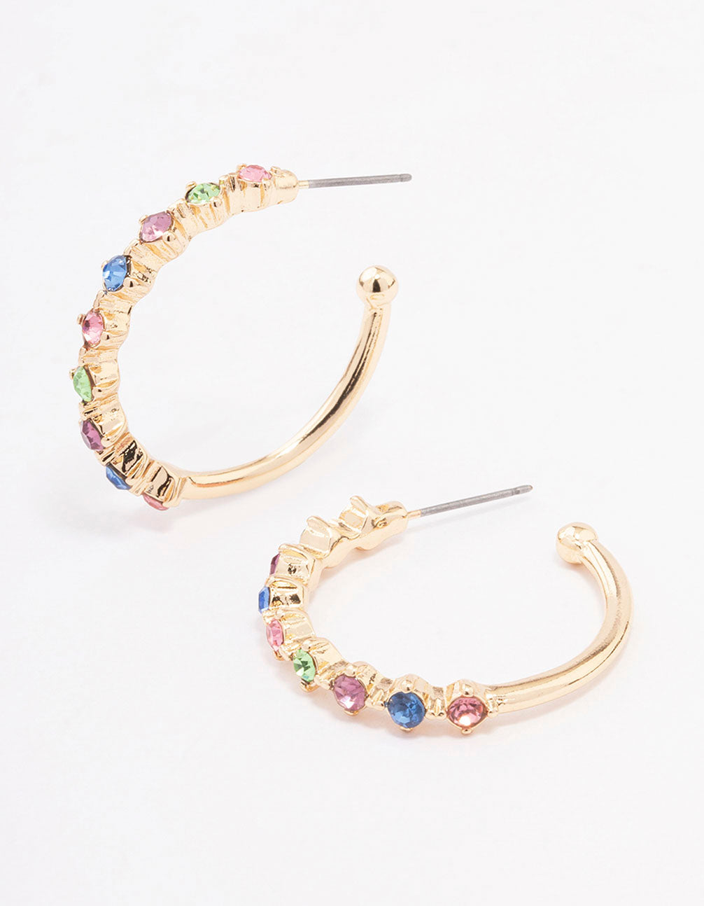 Gold Encased Round Diamante Hoop Earrings