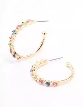 Gold Encased Round Diamante Hoop Earrings