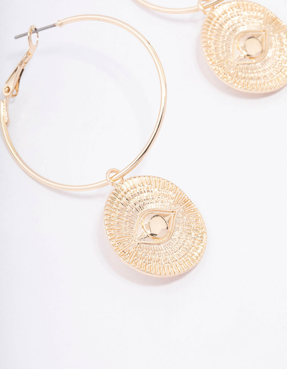 Gold Evil Eye Pendant Hoop Earrings