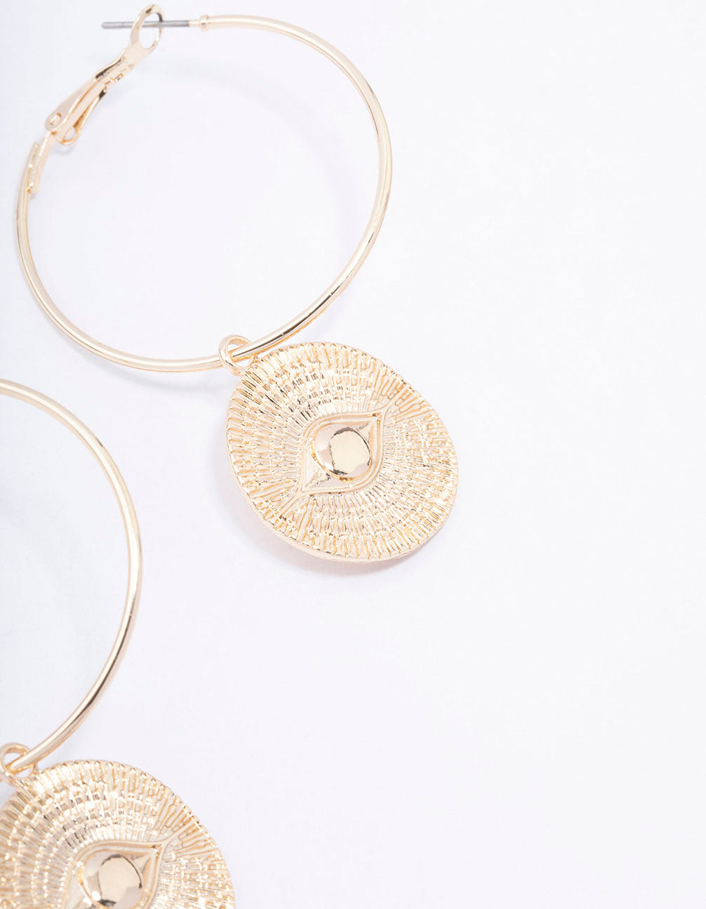 Gold Evil Eye Pendant Hoop Earrings