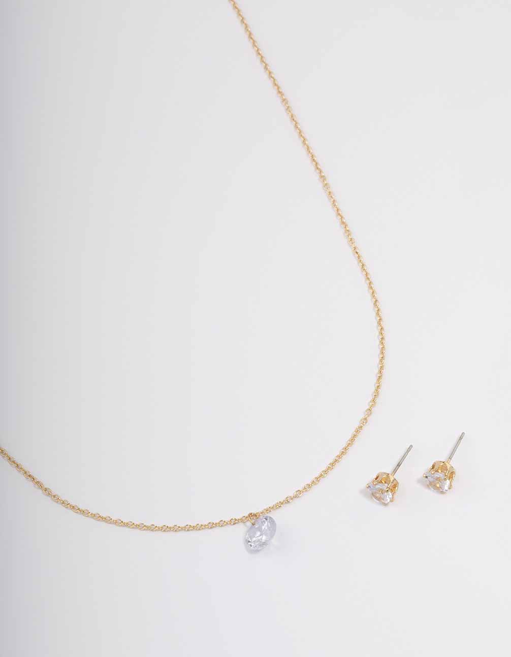 Gold Floating Cubic Zirconia Drop Jewellery Set