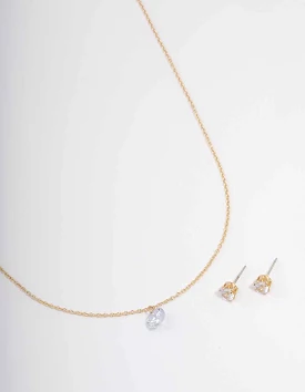 Gold Floating Cubic Zirconia Drop Jewellery Set