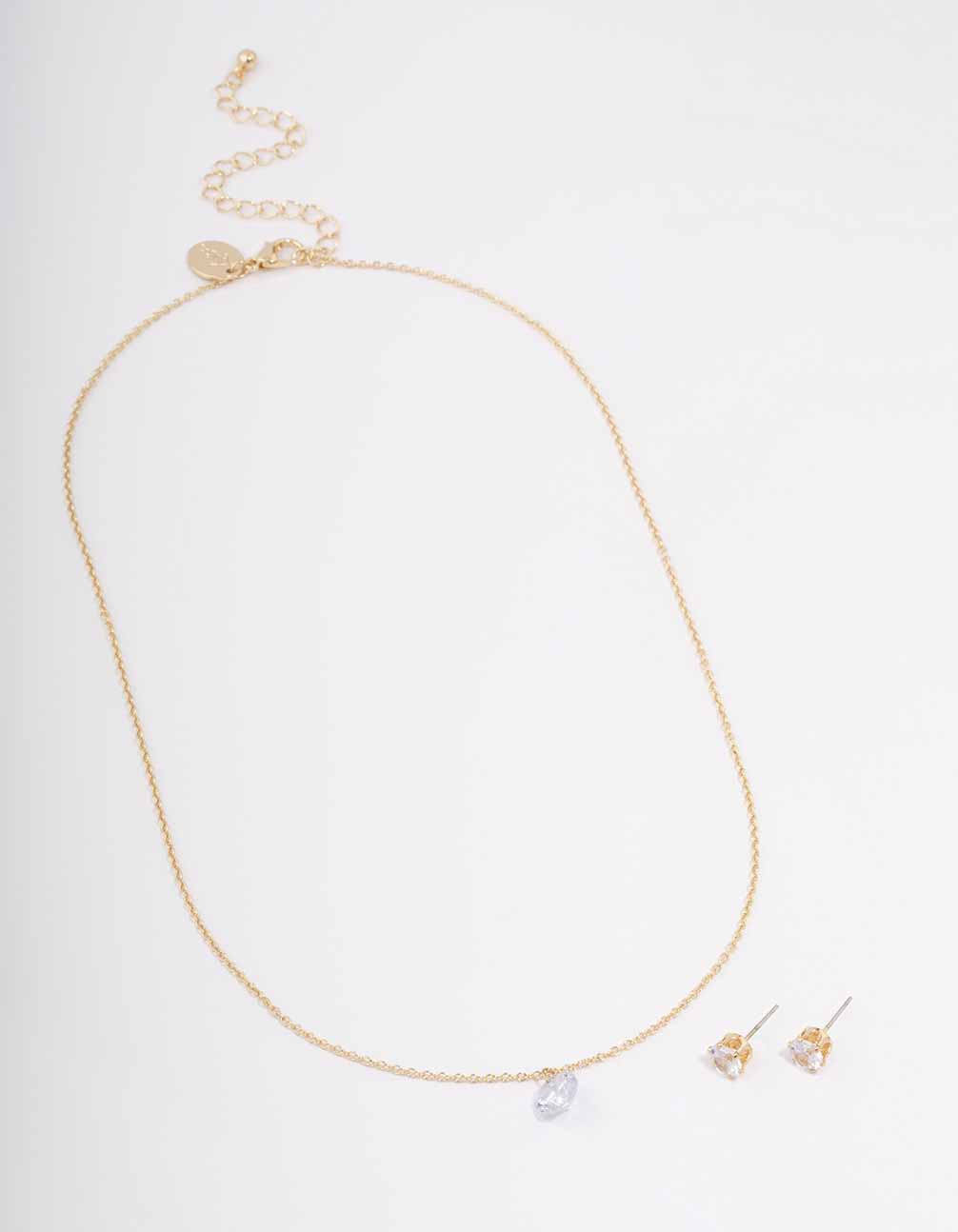 Gold Floating Cubic Zirconia Drop Jewellery Set