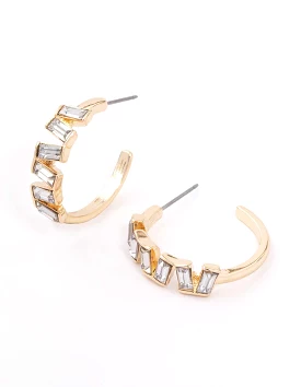 Gold Jagged Baguette Hoop Earrings