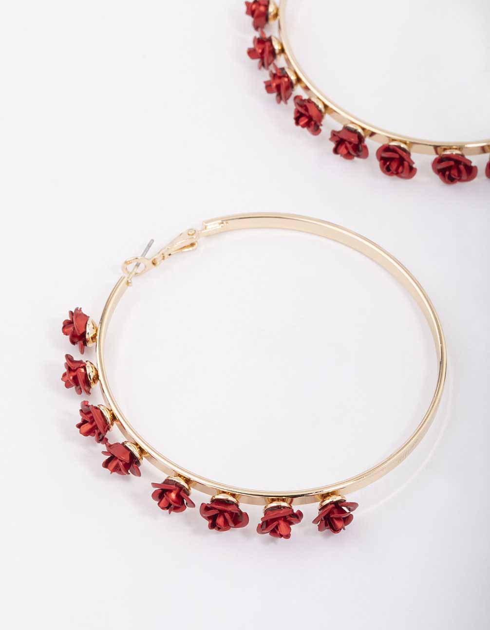 Gold Linear Rose Hoop Earrings