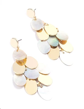 Gold Multi Shell Disc Drop Earrings