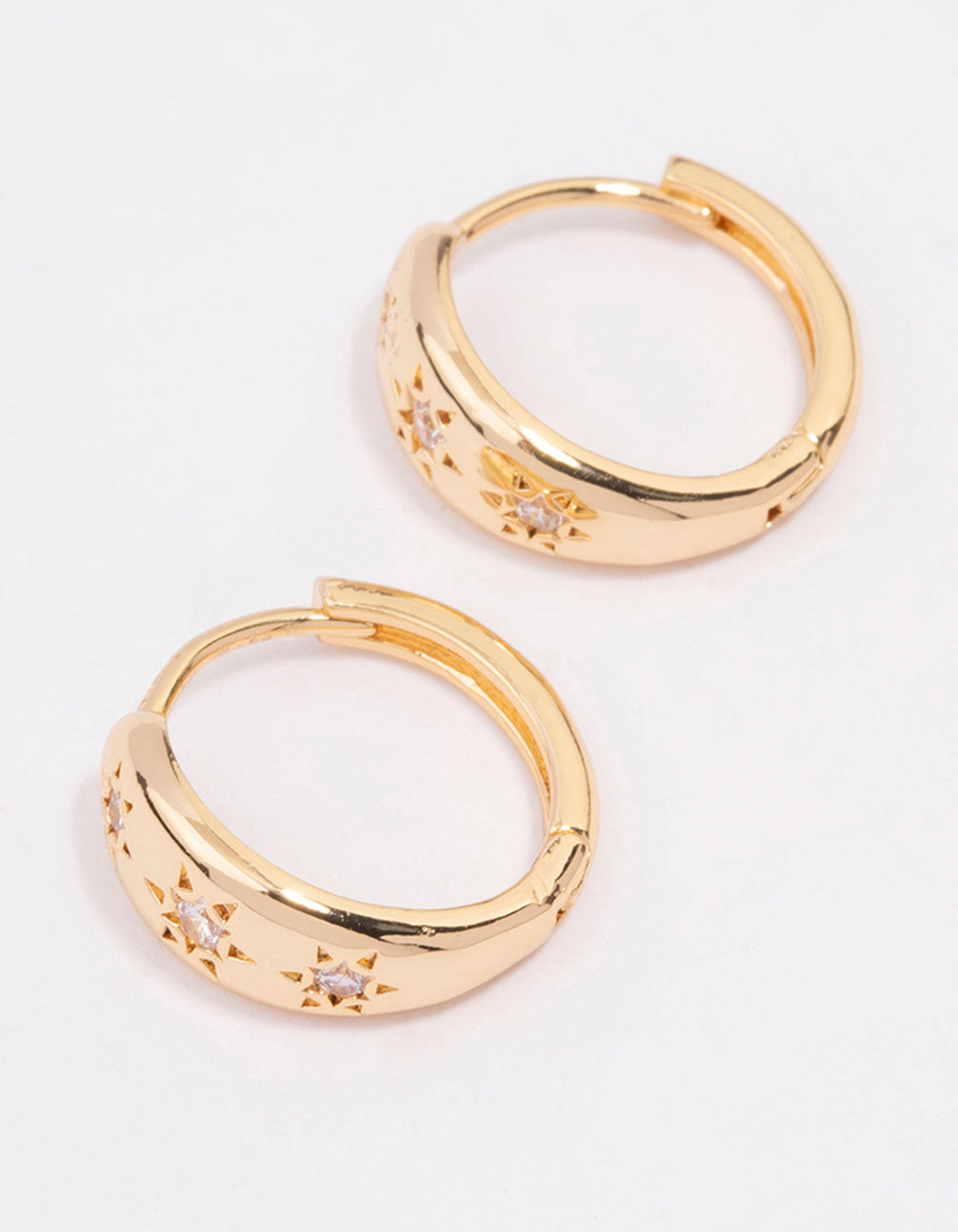 Gold Plated Cubic Zirconia Celestial Huggie Hoop Earrings