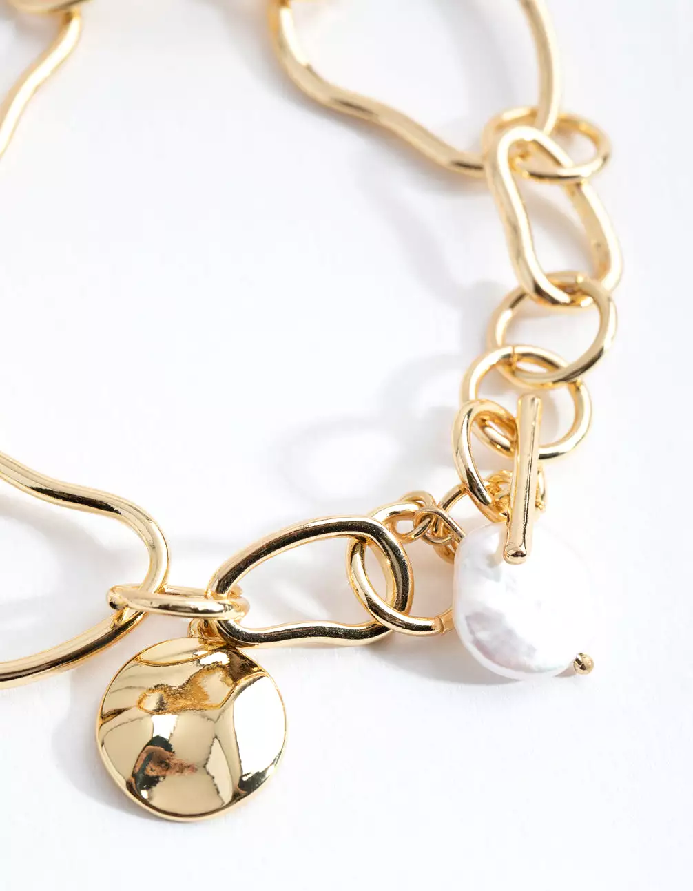 Gold Plated Freshwater Pearl Long Fob Bracelet