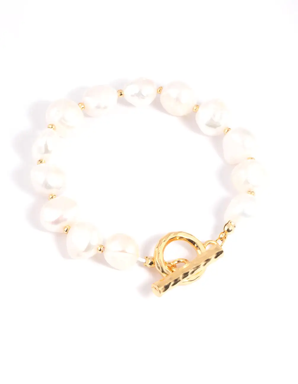 Gold Plated Freshwater Pearl Molten Fob Bracelet