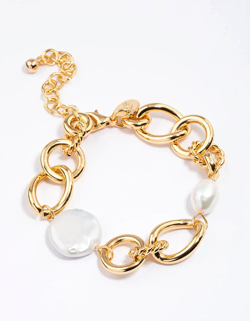 Gold Plated Large Open Chain Freshwater Pearl Bracelet