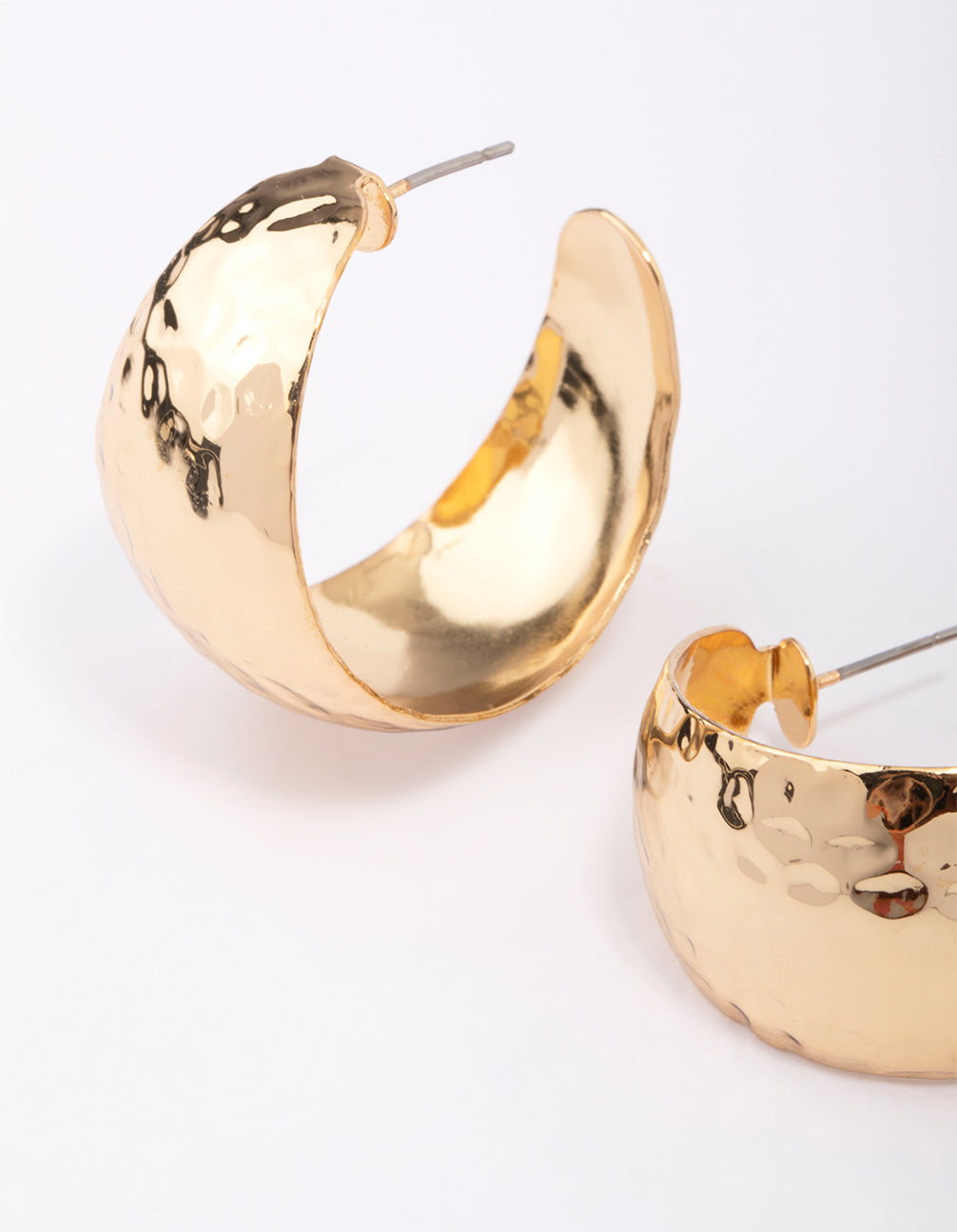 Gold Plated Wide Hammered Hoop Earrings