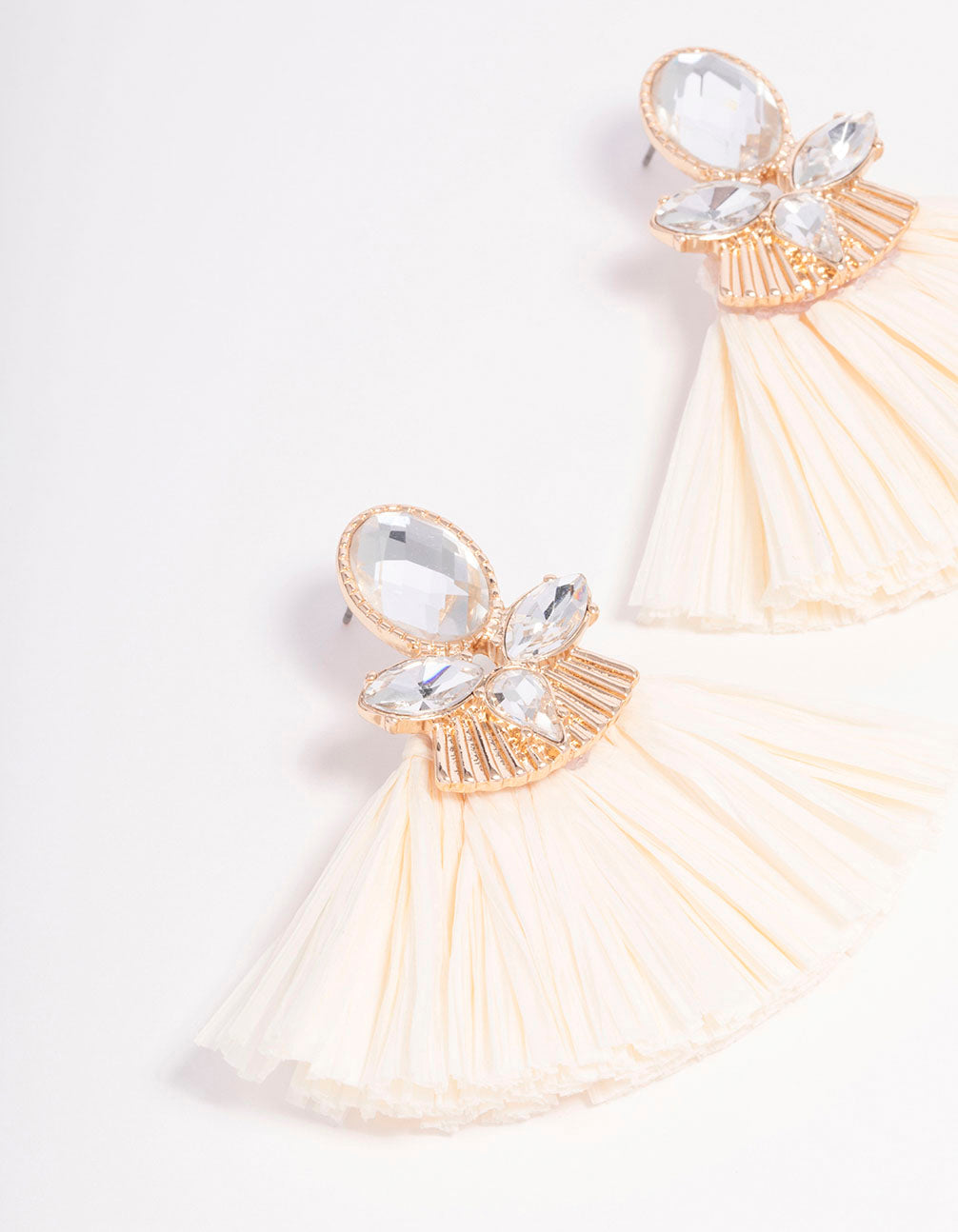 Gold Raffia Diamante Drop Earrings