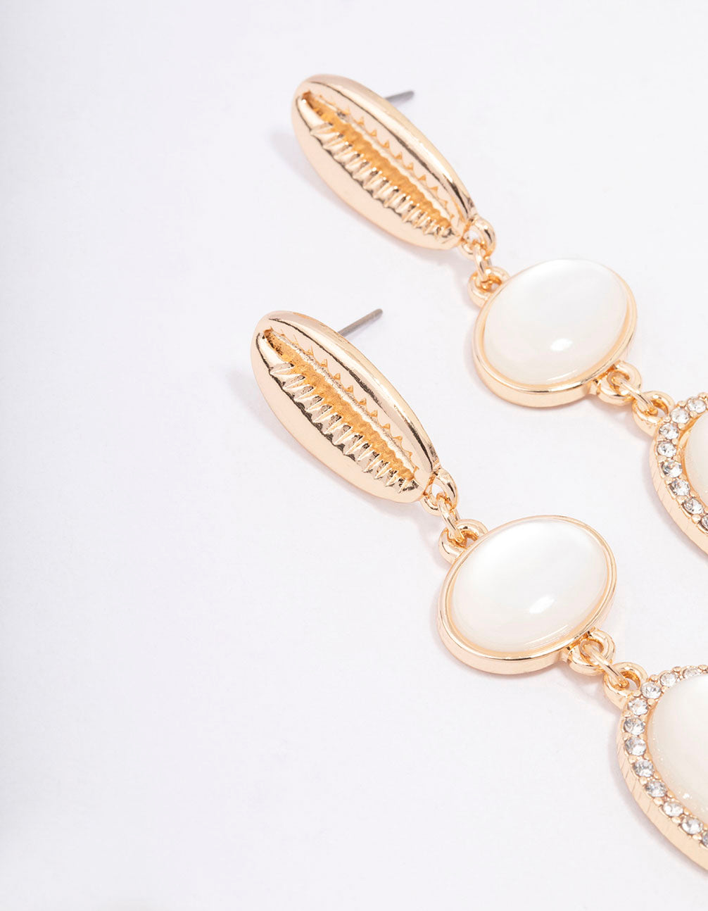 Gold Shell Stone Drop Earrings