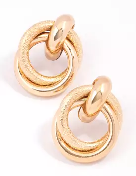 Gold Textured Doorknocker Stud Earrings