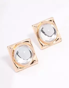 Gold Transparent Square Stud Earrings