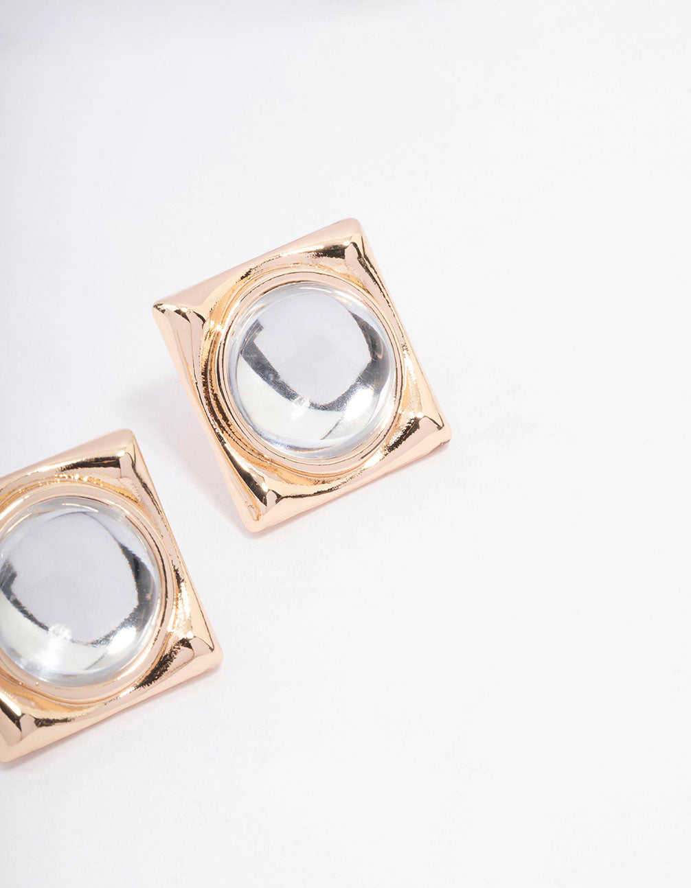 Gold Transparent Square Stud Earrings