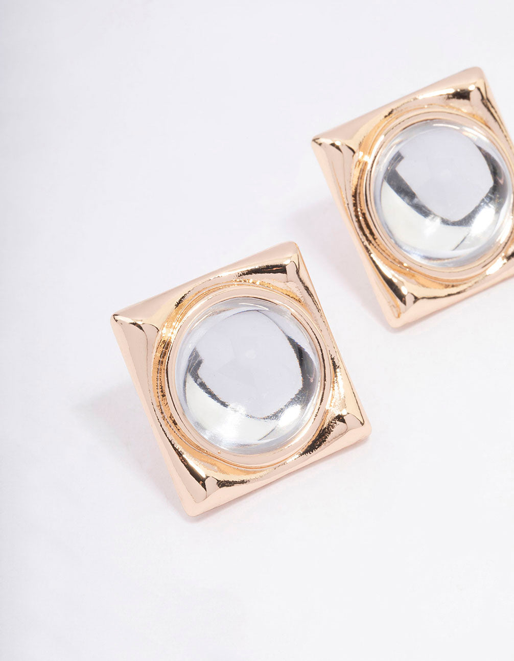 Gold Transparent Square Stud Earrings