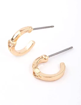 Gold Triangular Diamante Huggie Earrings