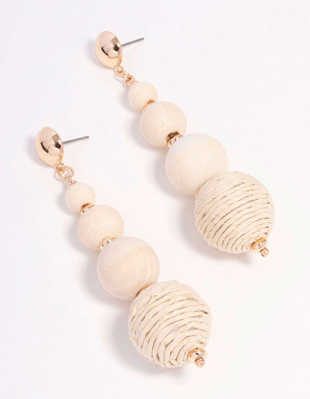 Gold Wide Raffia Ball Drop Earrings