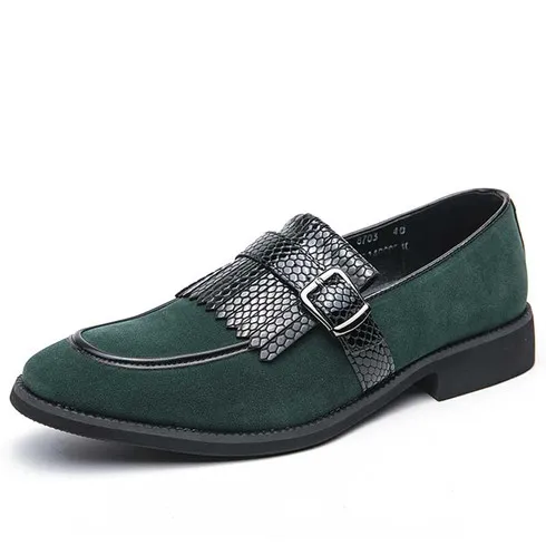 Green tassel buckle strap slip on dress shoe