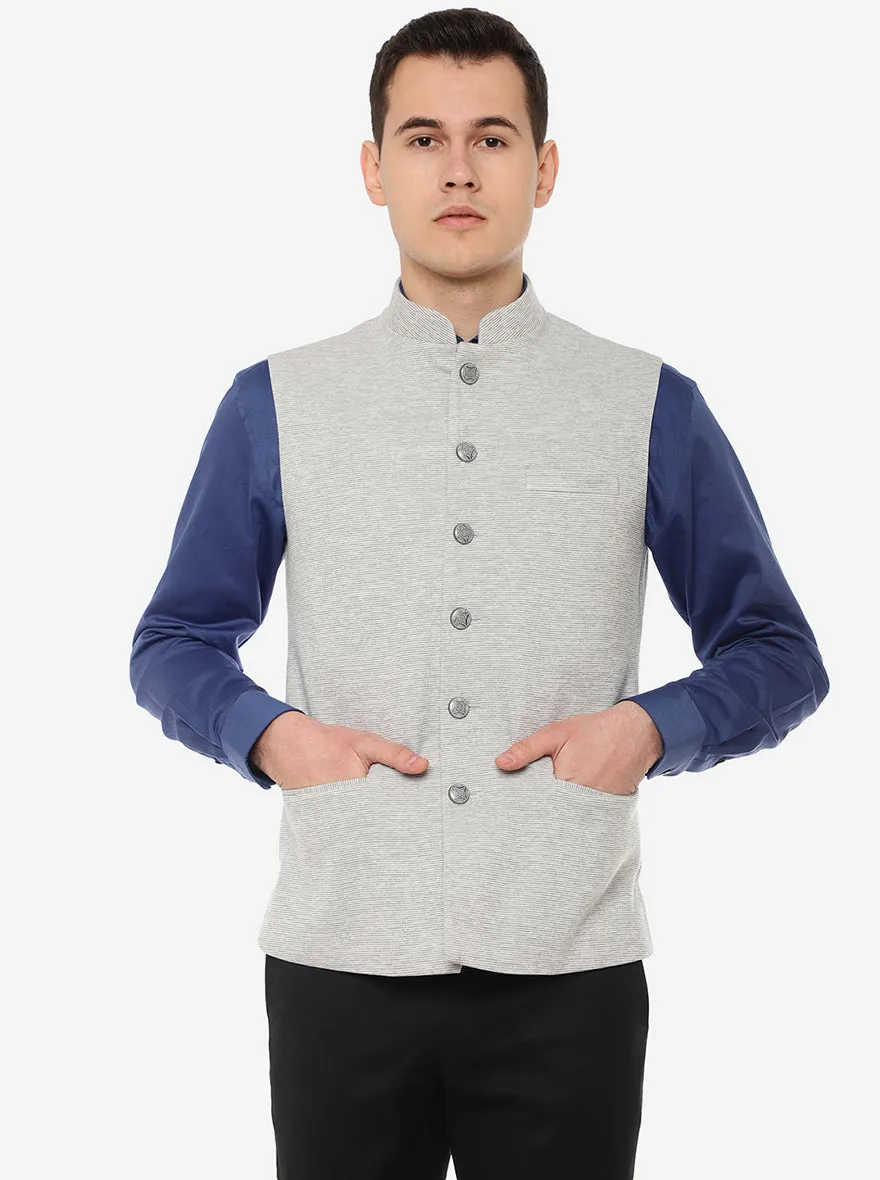 Grey Solid Regular Fit Bandhgala Jacket | Greenfibre