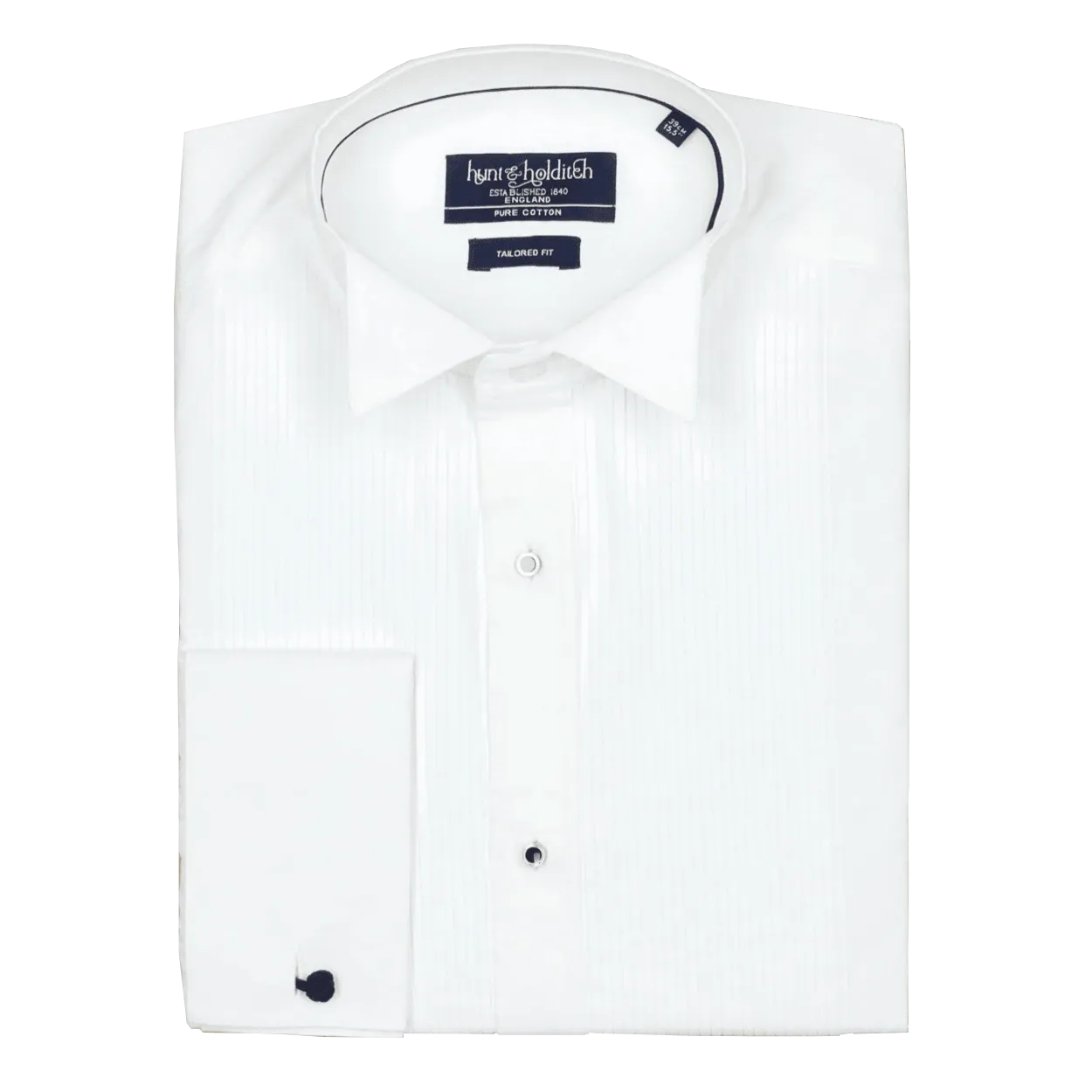 Hunt & Holditch Wing Collar Pleat Stud Dress Shirt in White