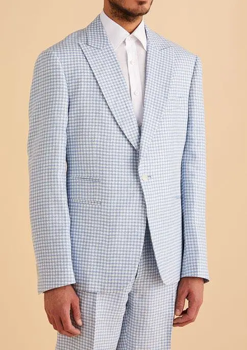 Inserch Linen Houndstooth Blazer BL269-00014 Lt. Blue