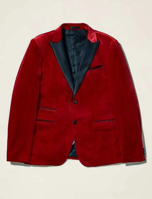 Inserch Metallic Velvet Peak Lapel Blazer BL202-30 Red