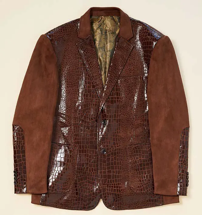 Inserch Sueded Alligator Print Combo Blazer BL565-25 Brown (FINAL SALE) (SIZE L, XL, 3XL ONLY)