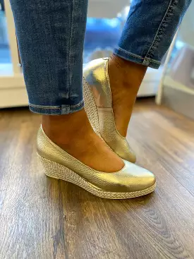 JOSE SAENZ METALLIC ESPADRILLE WEDGE 6019-M-CHAMPAGNE