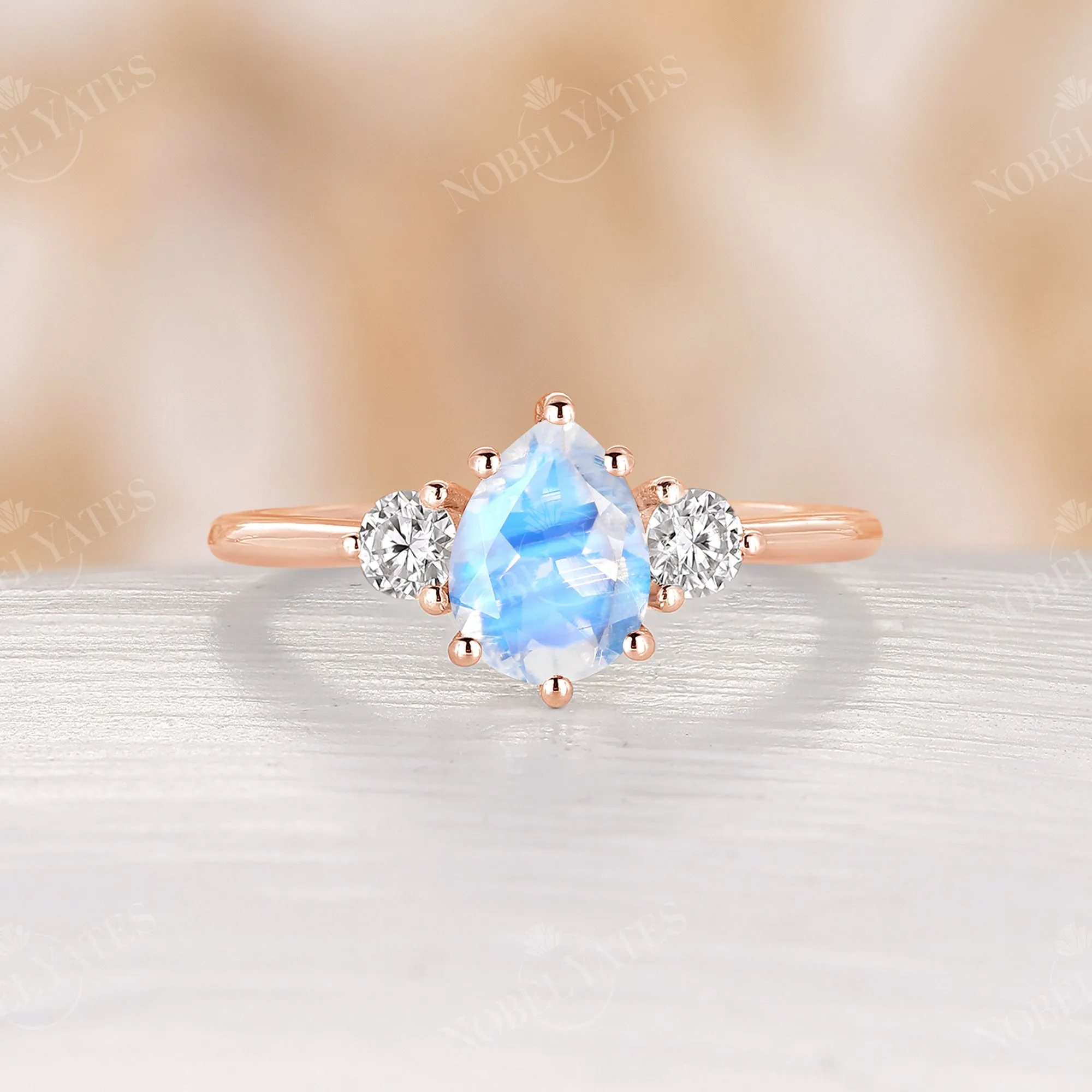 Lab Alexandrite & Moissanite Three Stones Engagement Ring Rose Gold