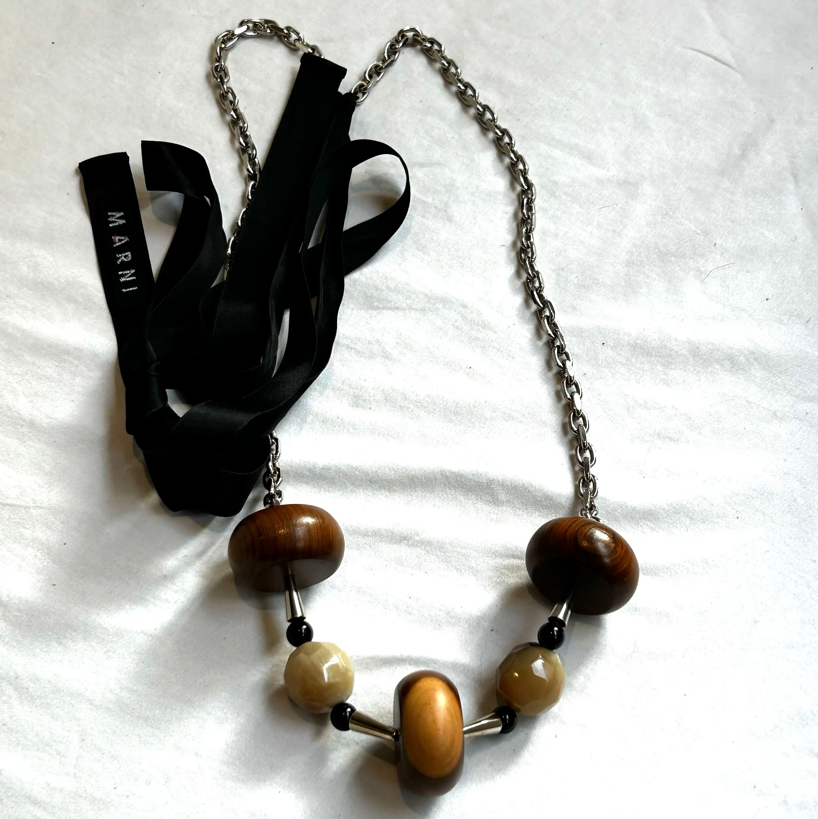 Marni Wood & Ceramic Long Ribbon Pendant