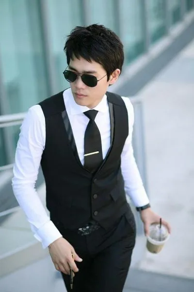 Men's Waistcoat for Three Piece Suit Sleeveless with Adjustable Back Buck