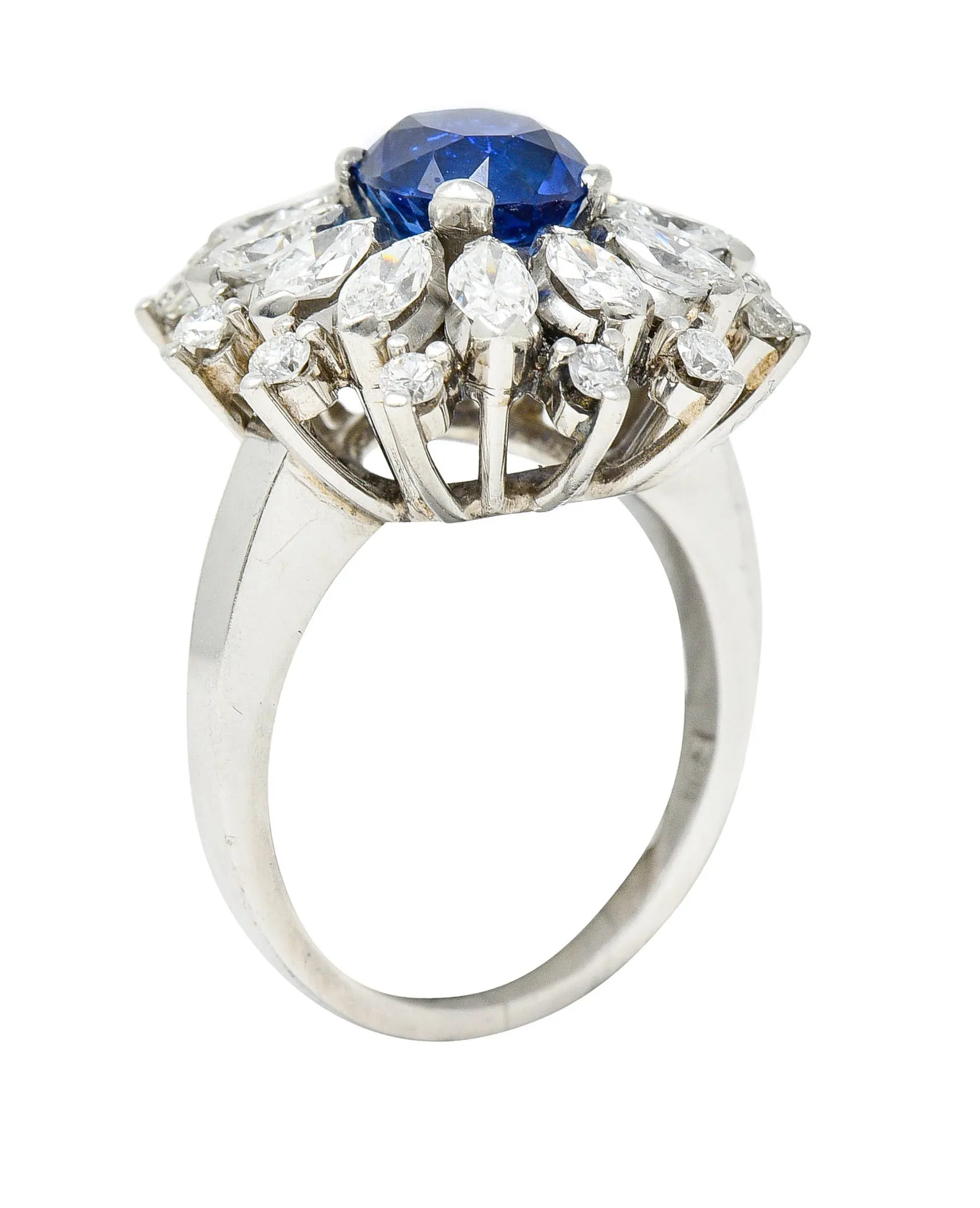 Mid-Century 3.91 CTW No Heat Ceylon Sapphire Diamond Platinum Cluster Ring GIA