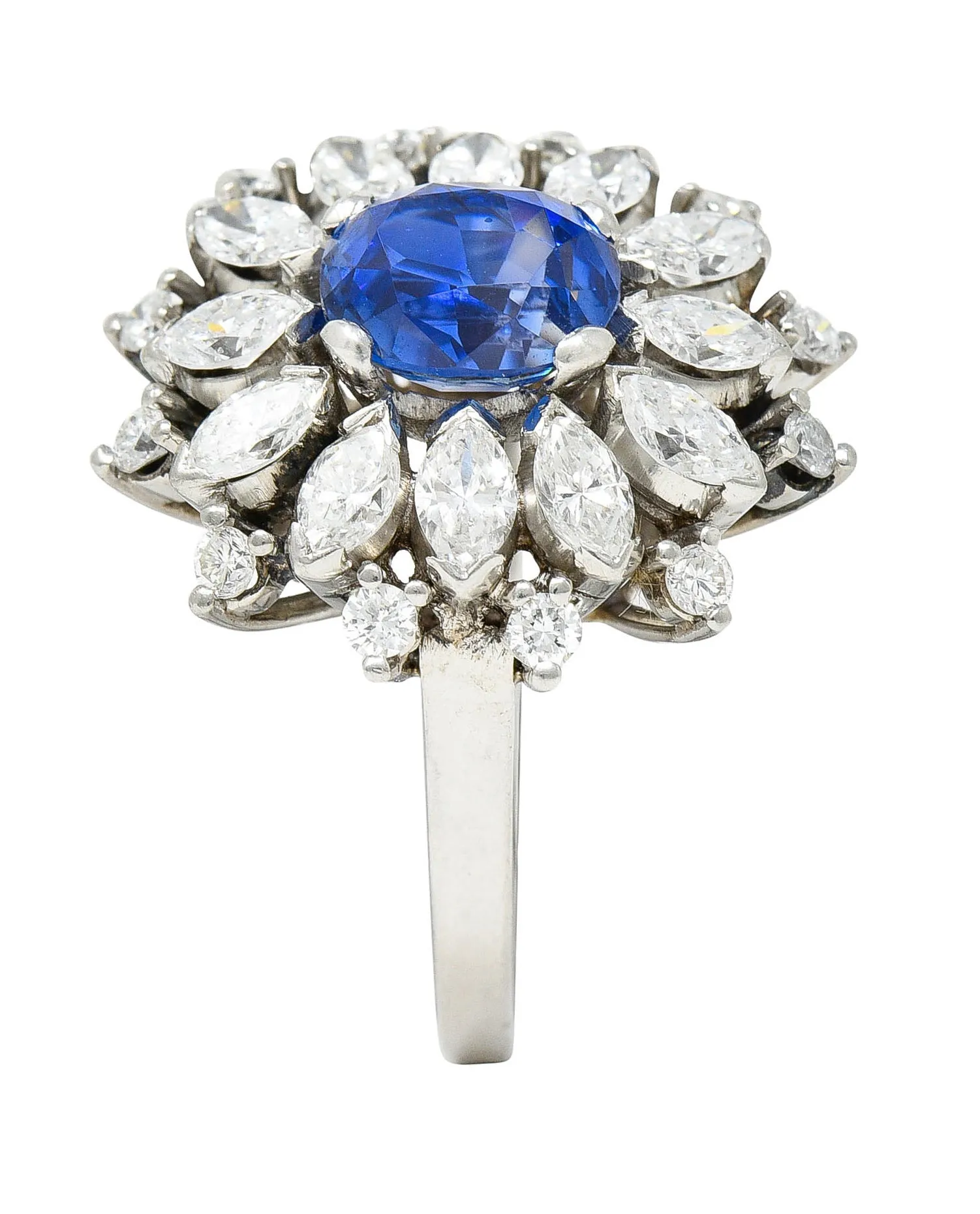 Mid-Century 3.91 CTW No Heat Ceylon Sapphire Diamond Platinum Cluster Ring GIA