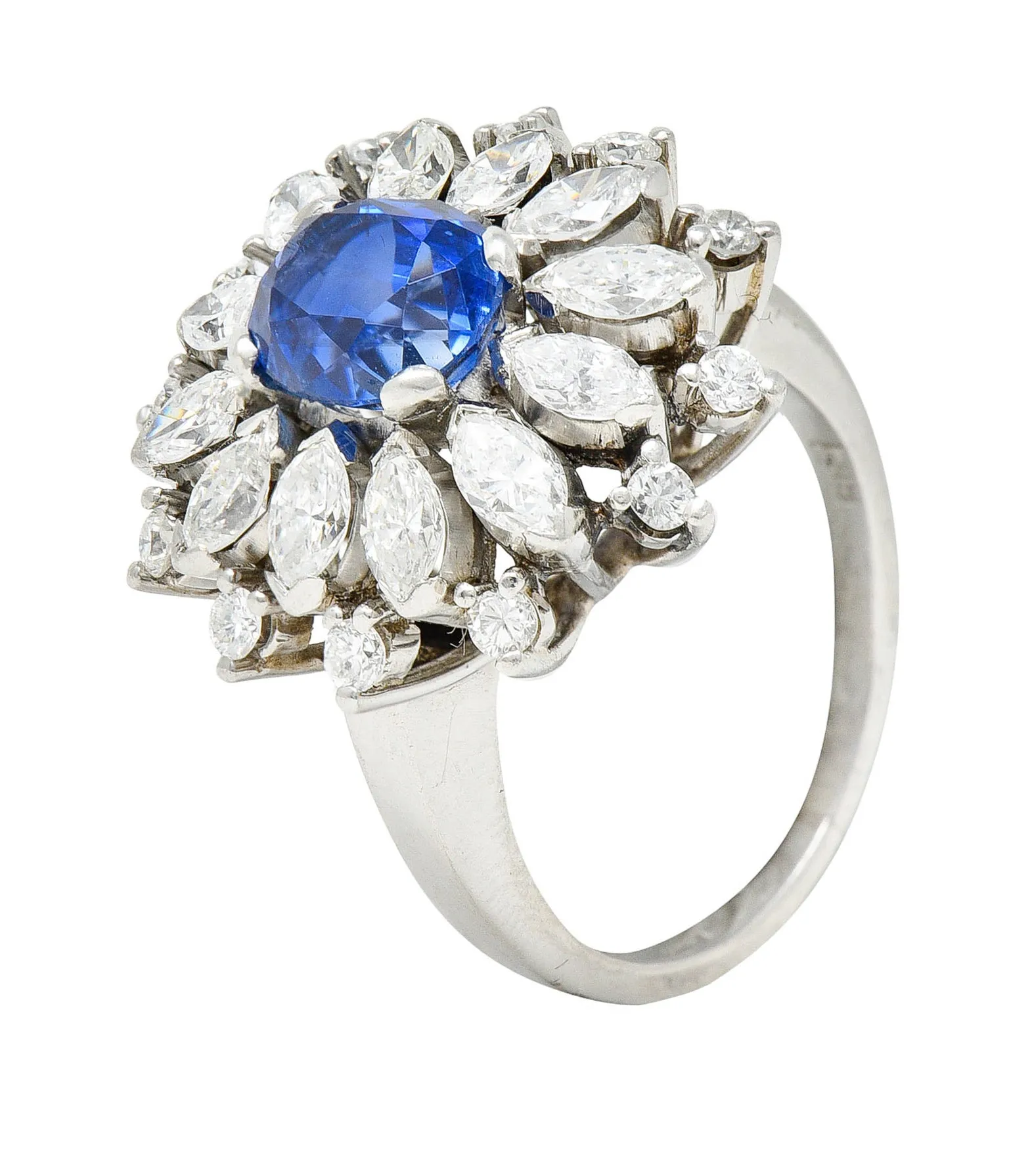 Mid-Century 3.91 CTW No Heat Ceylon Sapphire Diamond Platinum Cluster Ring GIA