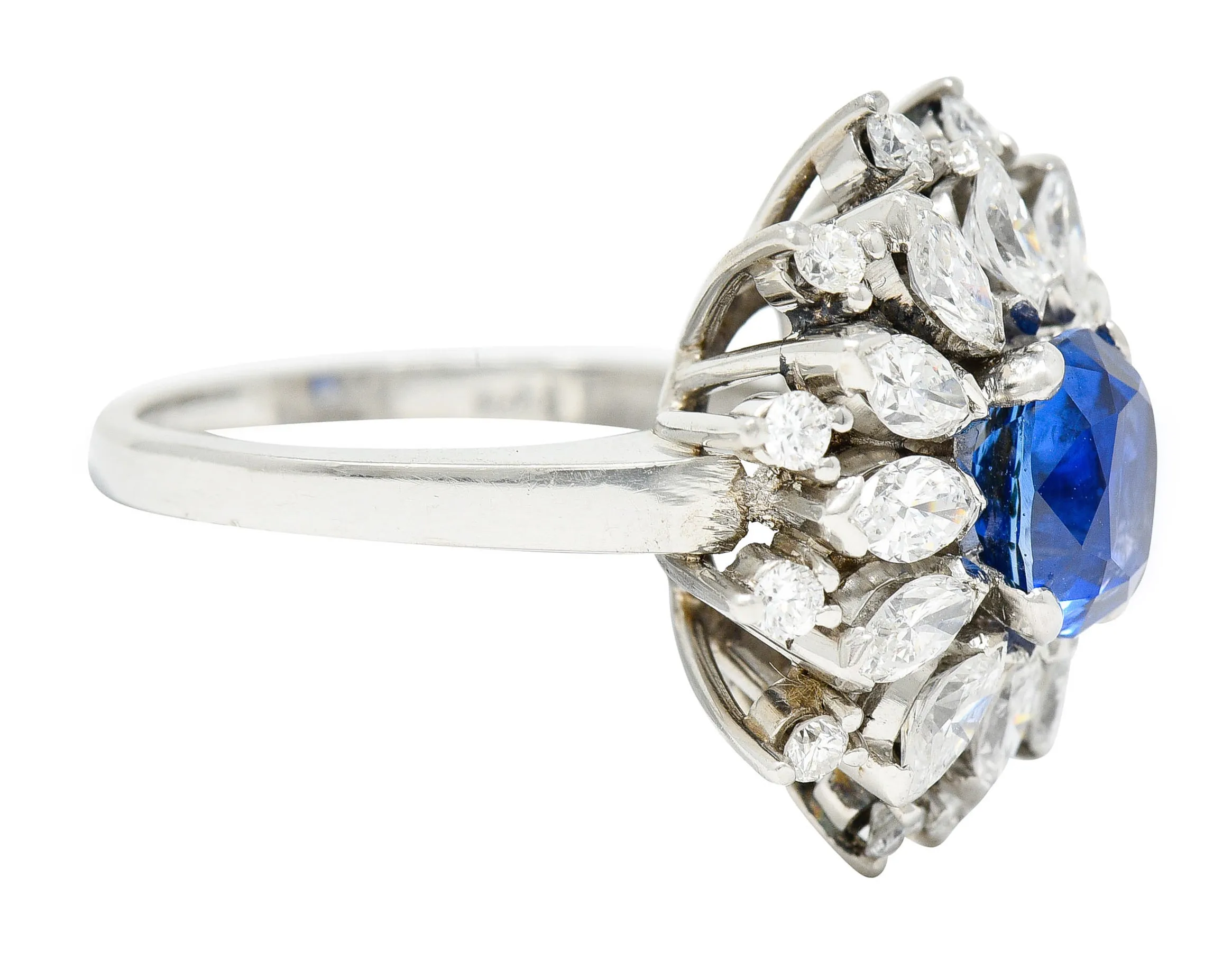 Mid-Century 3.91 CTW No Heat Ceylon Sapphire Diamond Platinum Cluster Ring GIA