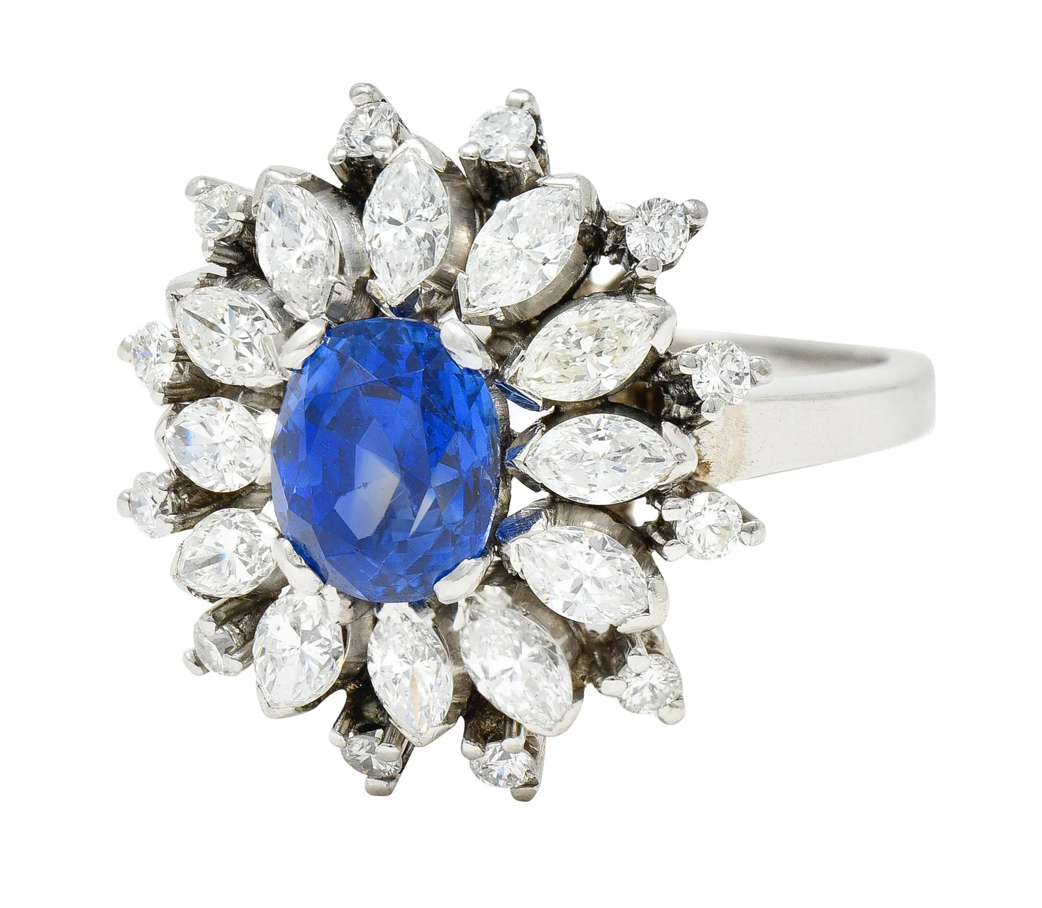 Mid-Century 3.91 CTW No Heat Ceylon Sapphire Diamond Platinum Cluster Ring GIA