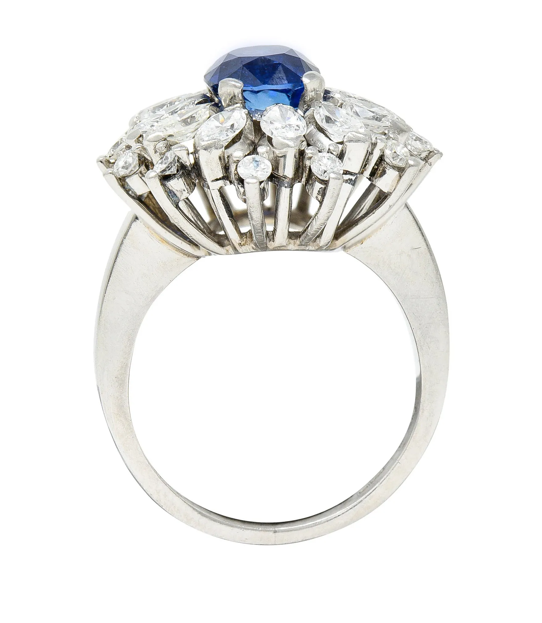 Mid-Century 3.91 CTW No Heat Ceylon Sapphire Diamond Platinum Cluster Ring GIA