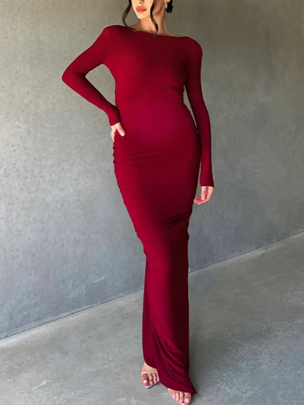 Momnfancy Bodycon Ruched Multi Way Deep V-neck Elegant Gowns BabyShower Maternity Maxi Dress