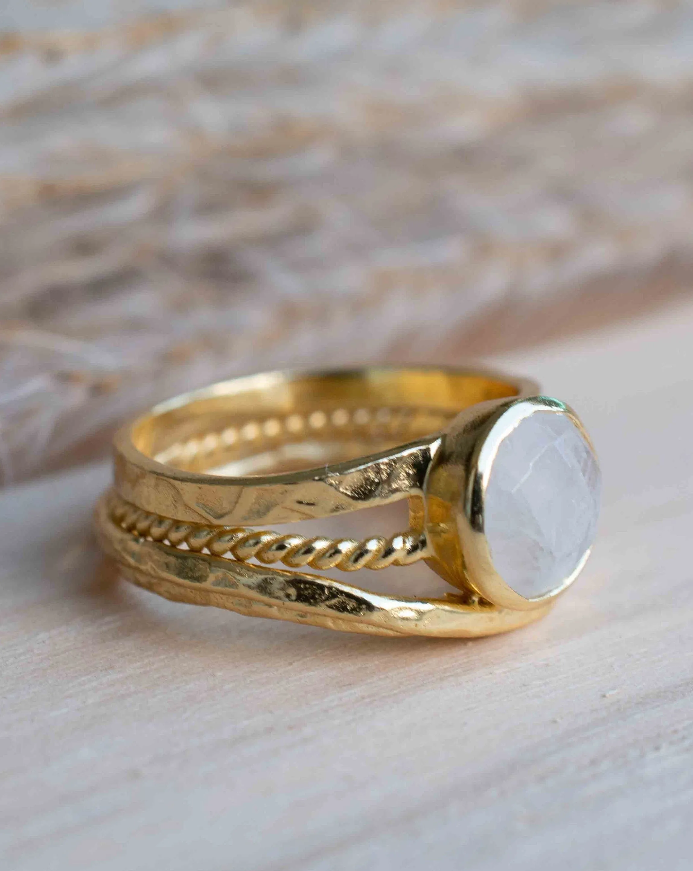 Moonstone Gold Plated Ring *  Statement Ring * Gemstone Ring * Rainbow Moonstone * Gold Ring  * BJR299