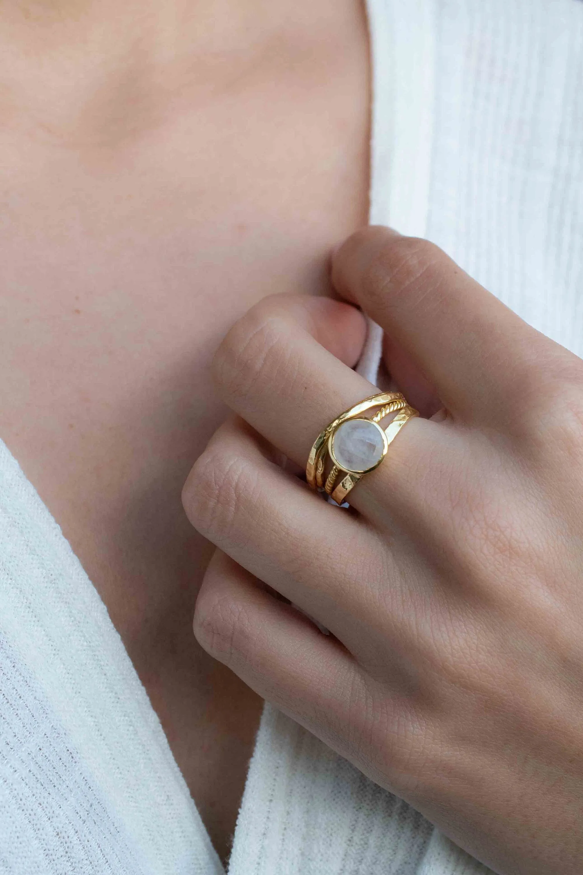 Moonstone Gold Plated Ring *  Statement Ring * Gemstone Ring * Rainbow Moonstone * Gold Ring  * BJR299