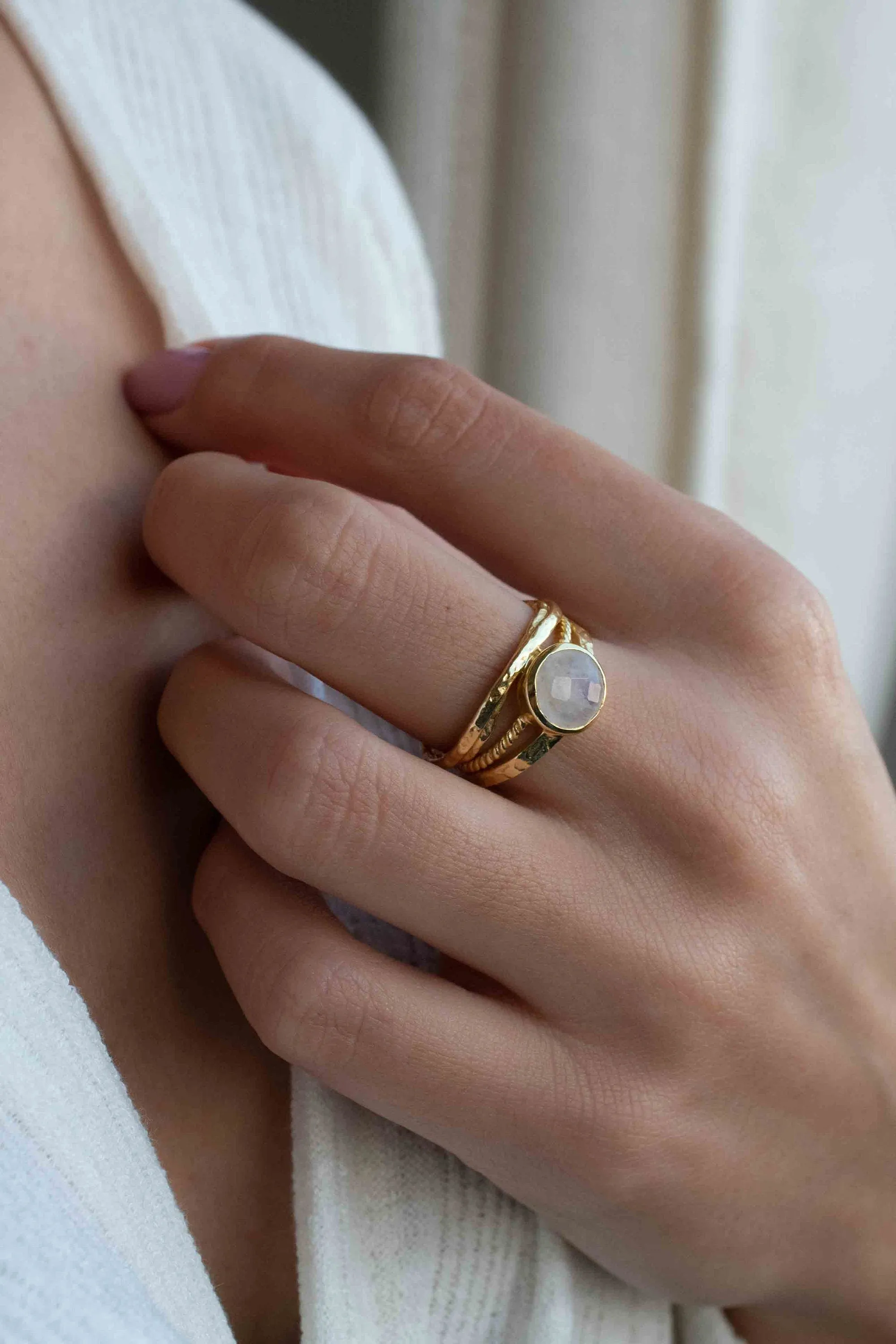 Moonstone Gold Plated Ring *  Statement Ring * Gemstone Ring * Rainbow Moonstone * Gold Ring  * BJR299