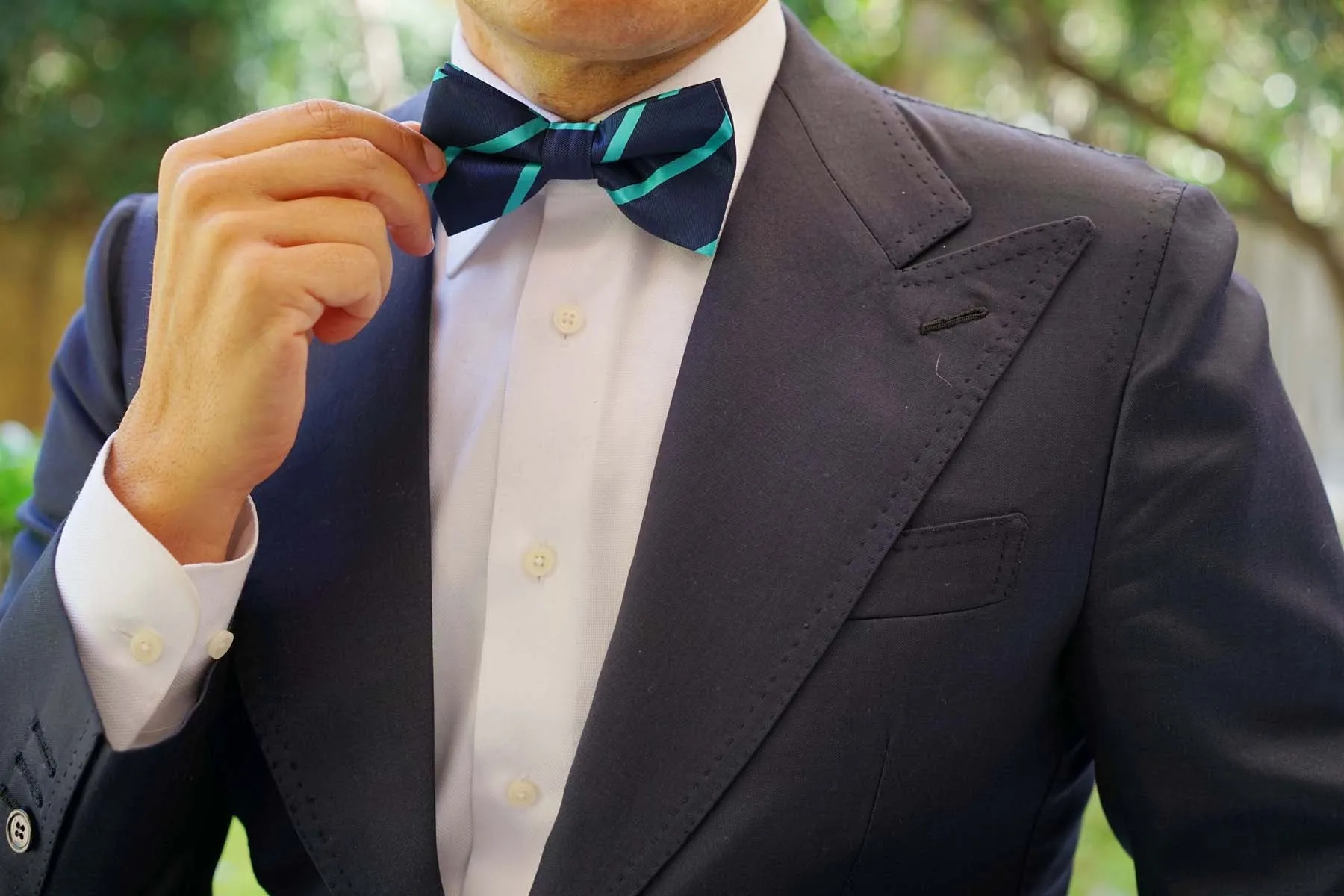 Navy Blue Bow Tie with Teal Stripe