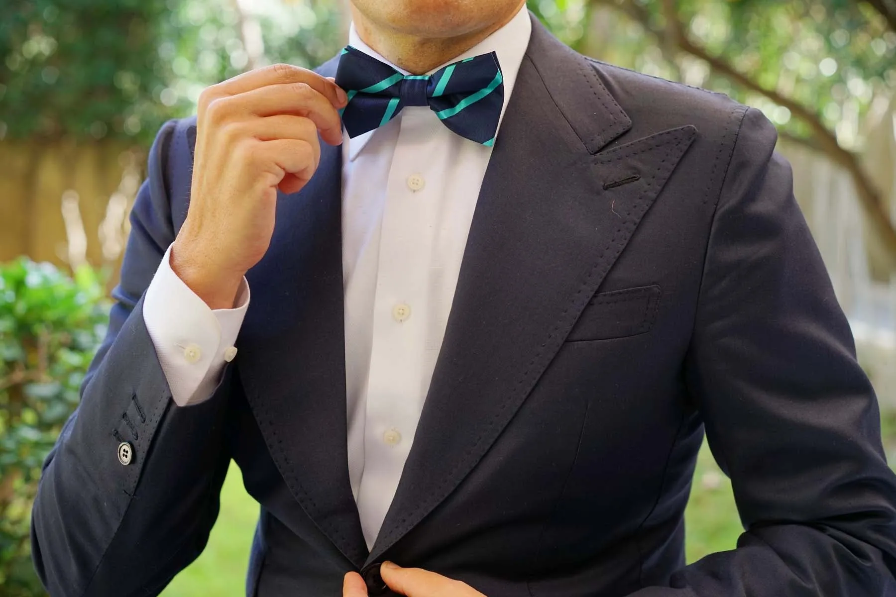 Navy Blue Bow Tie with Teal Stripe