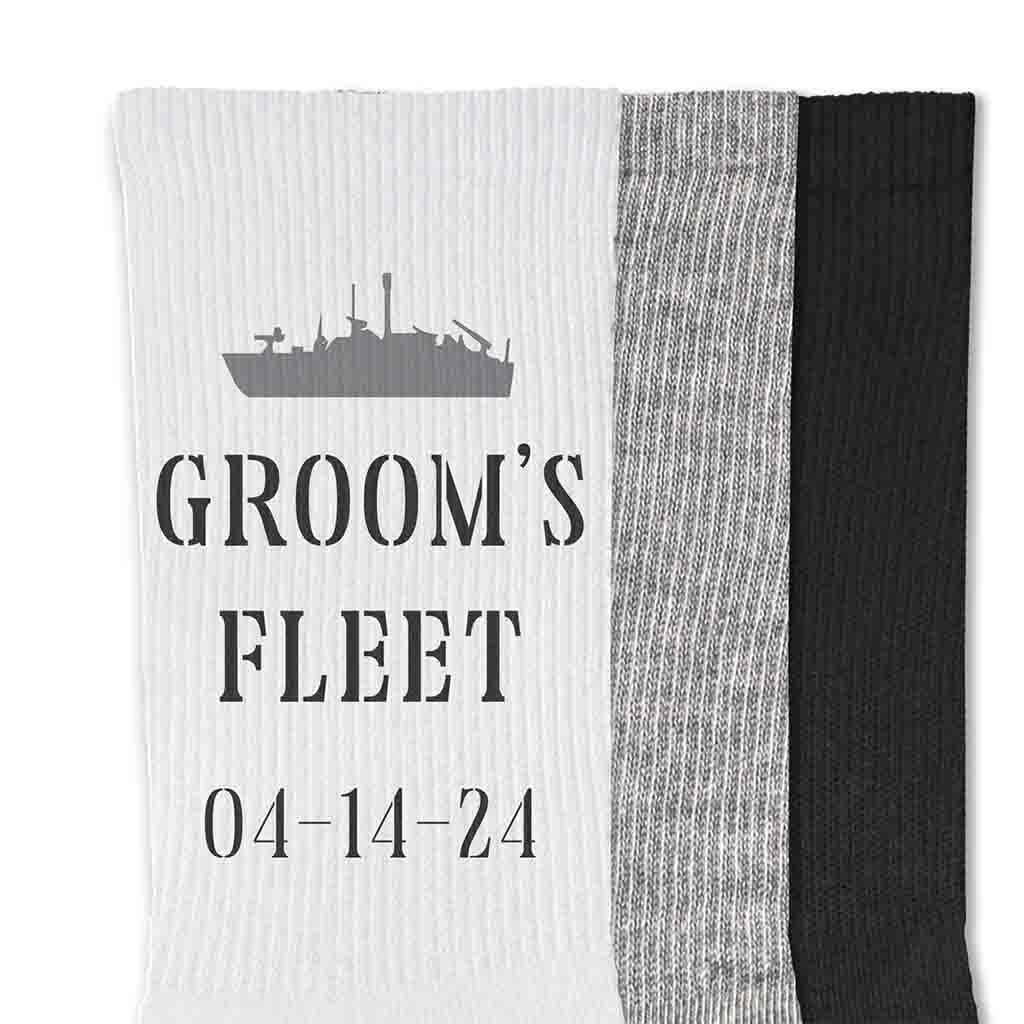 Navy Theme Personalized Wedding Socks with Wedding Date