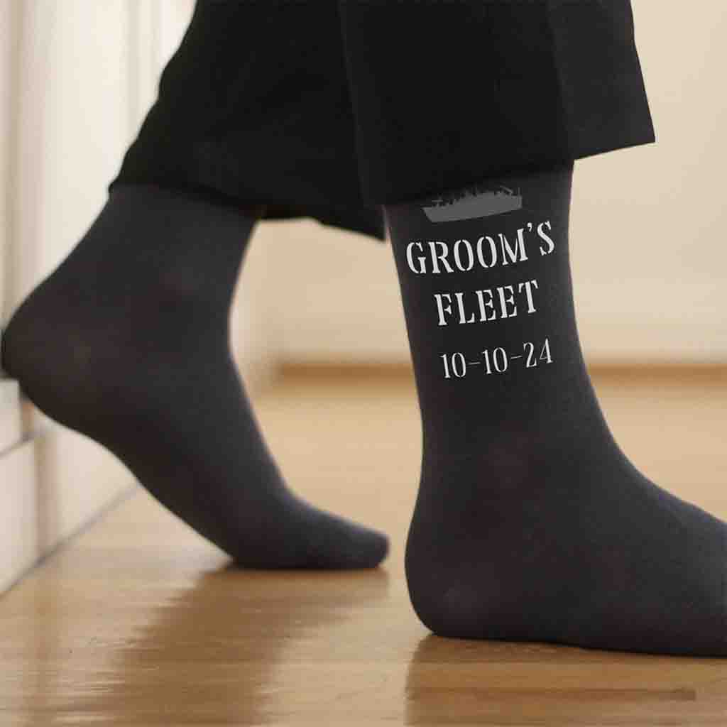 Navy Theme Personalized Wedding Socks with Wedding Date